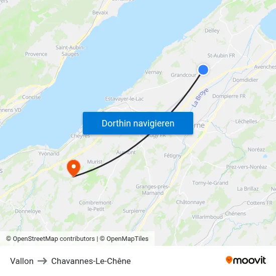Vallon to Chavannes-Le-Chêne map
