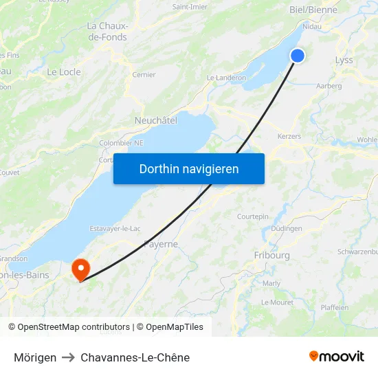 Mörigen to Chavannes-Le-Chêne map