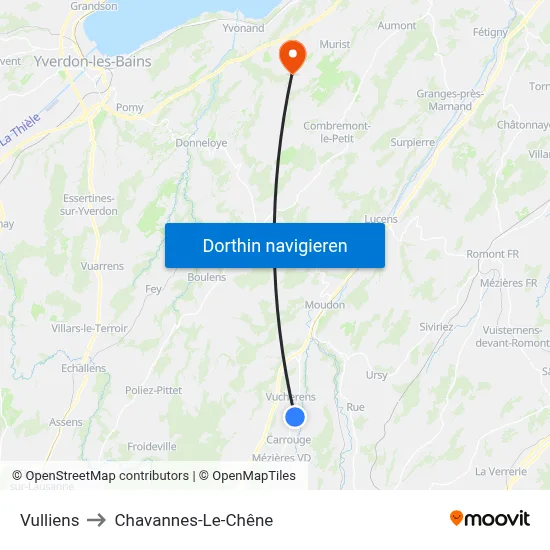 Vulliens to Chavannes-Le-Chêne map