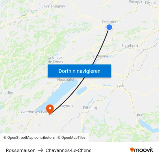Rossemaison to Chavannes-Le-Chêne map