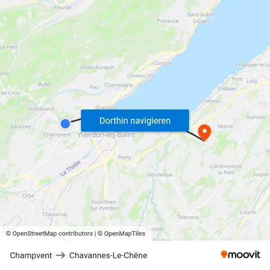 Champvent to Chavannes-Le-Chêne map