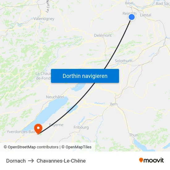 Dornach to Chavannes-Le-Chêne map