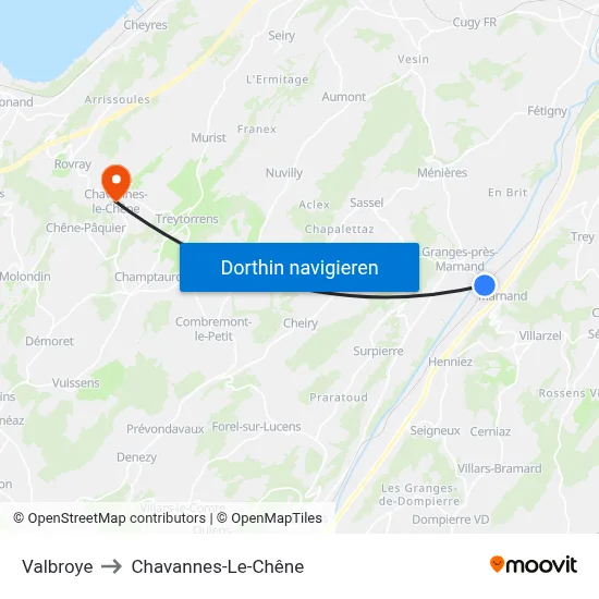 Valbroye to Chavannes-Le-Chêne map