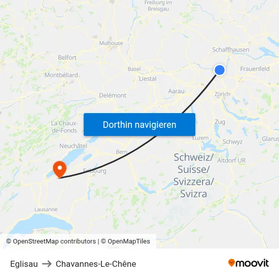 Eglisau to Chavannes-Le-Chêne map