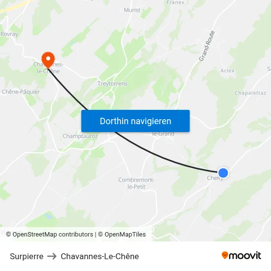 Surpierre to Chavannes-Le-Chêne map