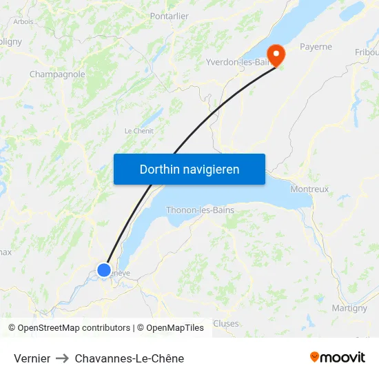 Vernier to Chavannes-Le-Chêne map