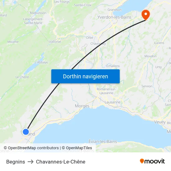 Begnins to Chavannes-Le-Chêne map