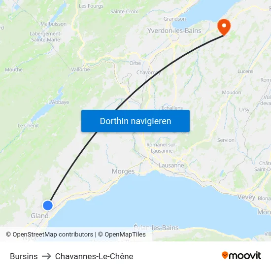 Bursins to Chavannes-Le-Chêne map