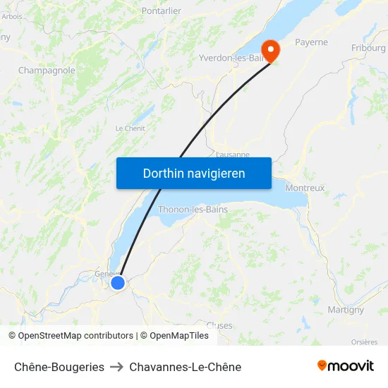 Chêne-Bougeries to Chavannes-Le-Chêne map