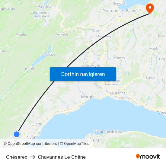 Chéserex to Chavannes-Le-Chêne map