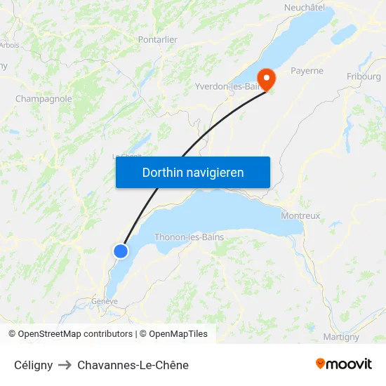 Céligny to Chavannes-Le-Chêne map