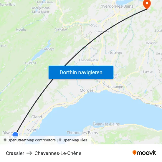 Crassier to Chavannes-Le-Chêne map