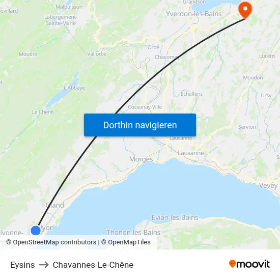 Eysins to Chavannes-Le-Chêne map