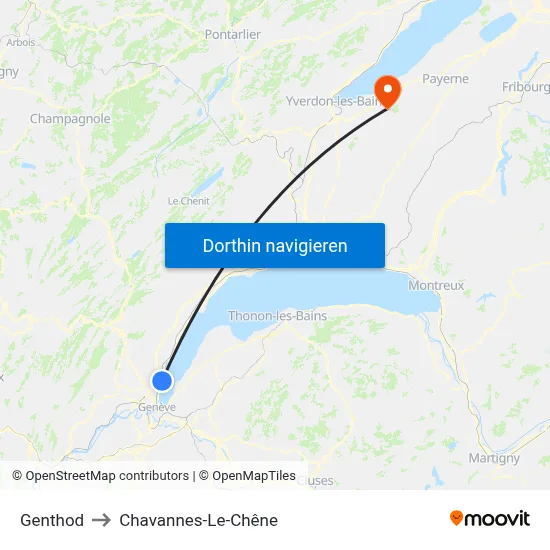 Genthod to Chavannes-Le-Chêne map
