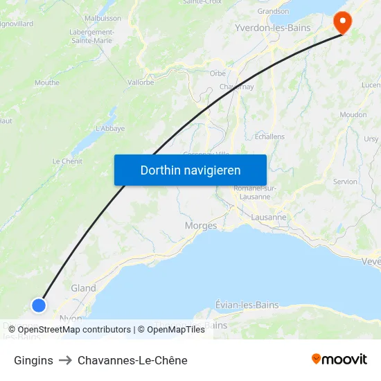 Gingins to Chavannes-Le-Chêne map