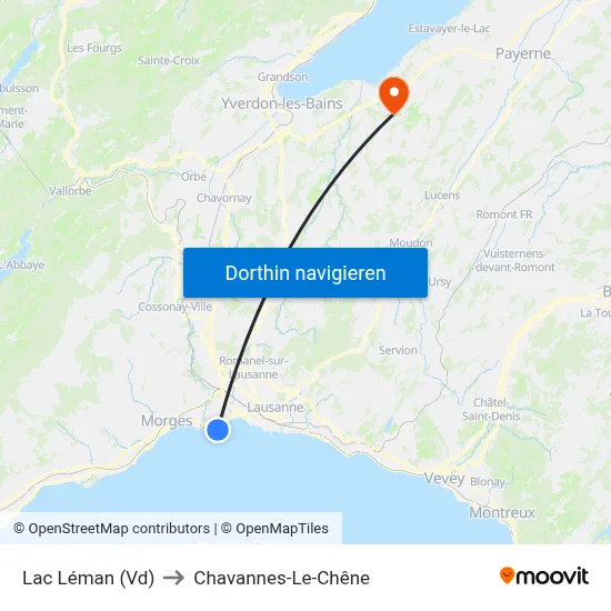 Lac Léman (Vd) to Chavannes-Le-Chêne map