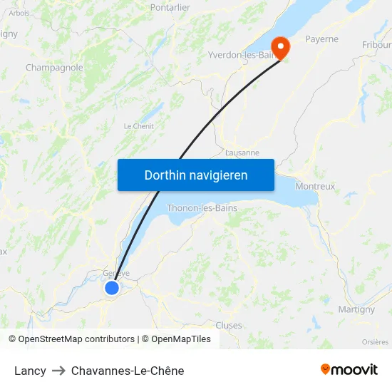 Lancy to Chavannes-Le-Chêne map