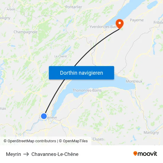 Meyrin to Chavannes-Le-Chêne map
