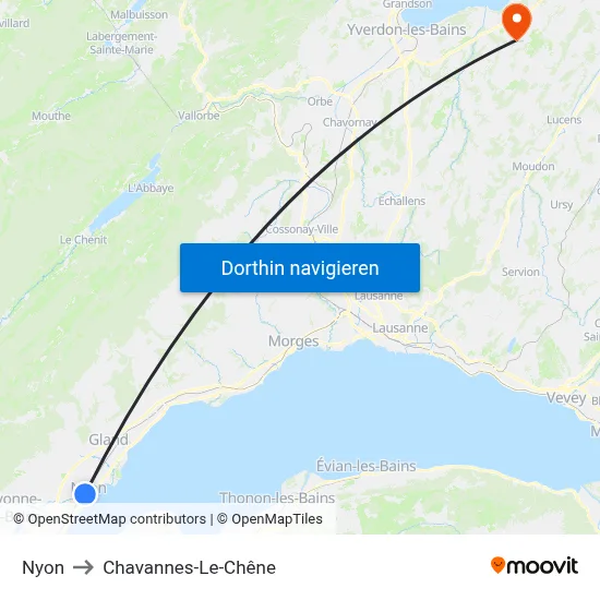Nyon to Chavannes-Le-Chêne map