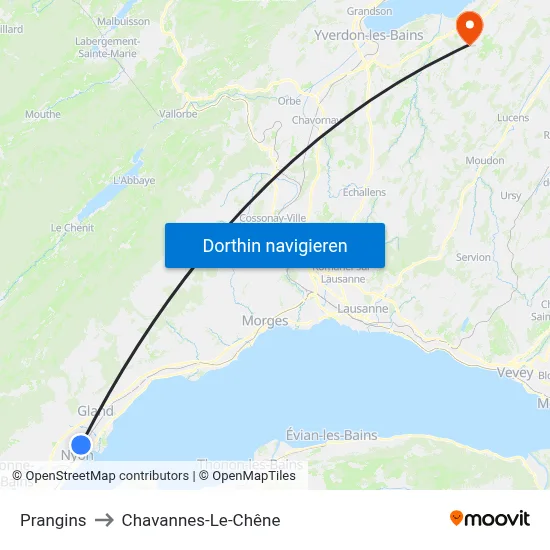 Prangins to Chavannes-Le-Chêne map