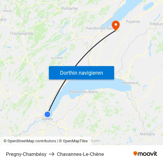 Pregny-Chambésy to Chavannes-Le-Chêne map