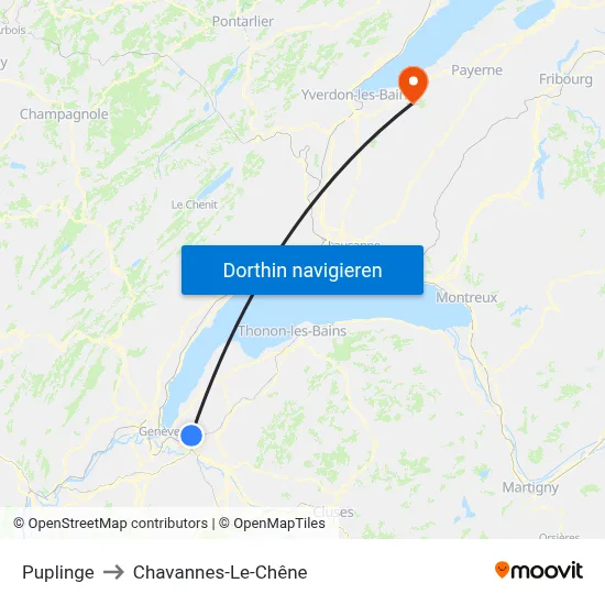 Puplinge to Chavannes-Le-Chêne map