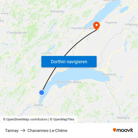 Tannay to Chavannes-Le-Chêne map