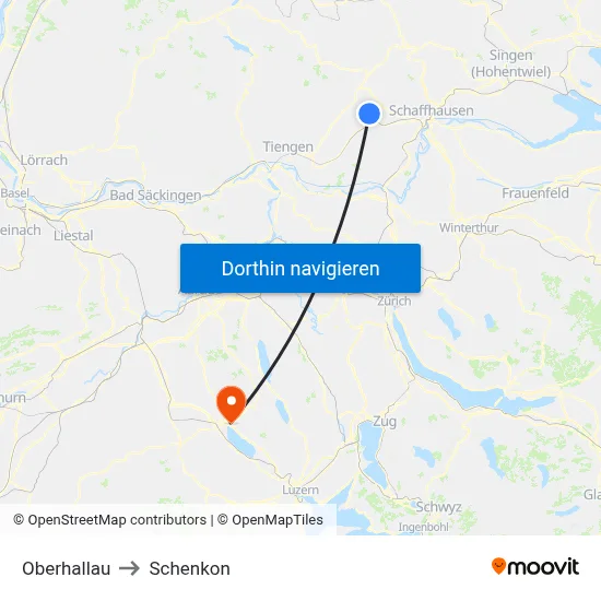 Oberhallau to Schenkon map