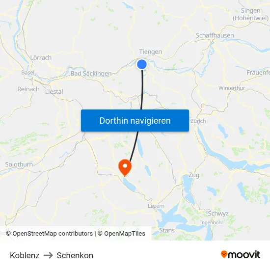 Koblenz to Schenkon map