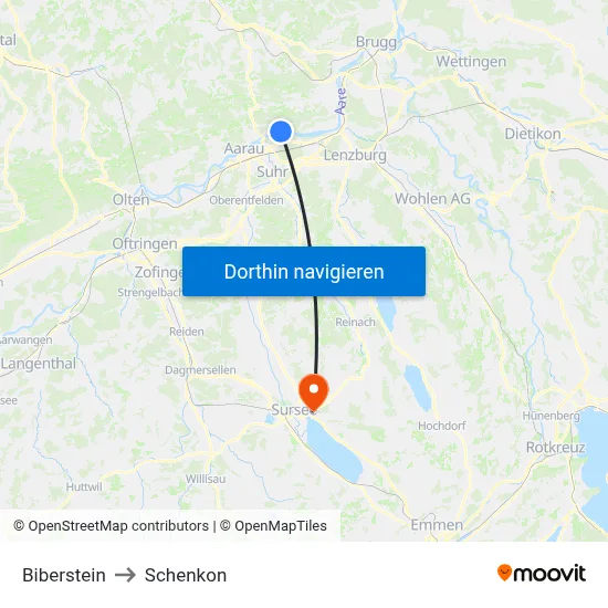 Biberstein to Schenkon map