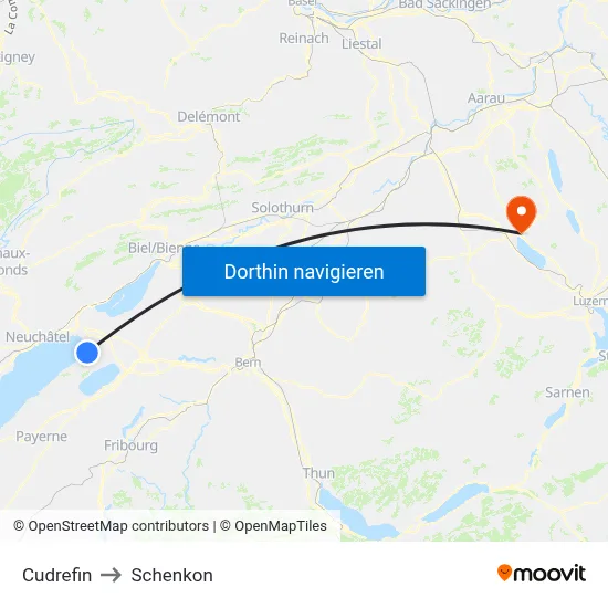 Cudrefin to Schenkon map