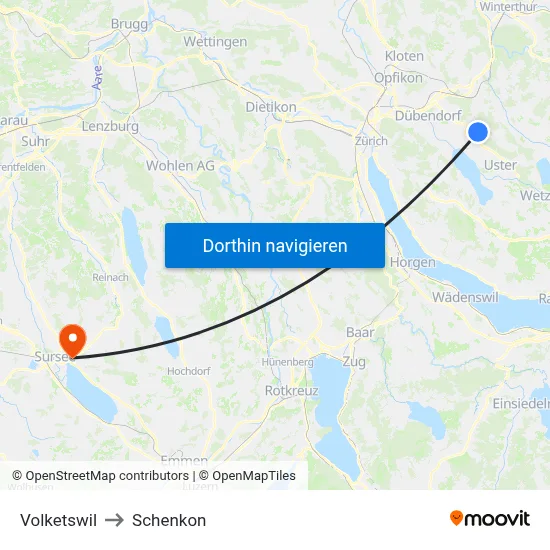 Volketswil to Schenkon map
