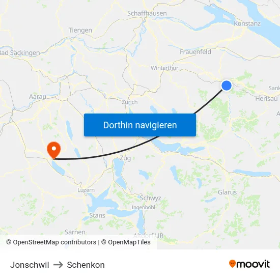 Jonschwil to Schenkon map