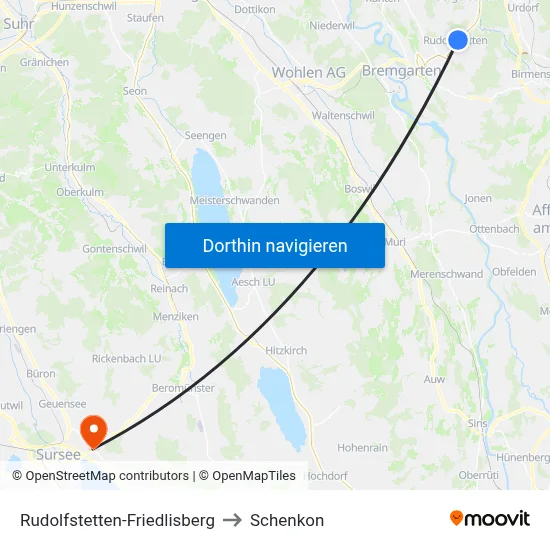 Rudolfstetten-Friedlisberg to Schenkon map
