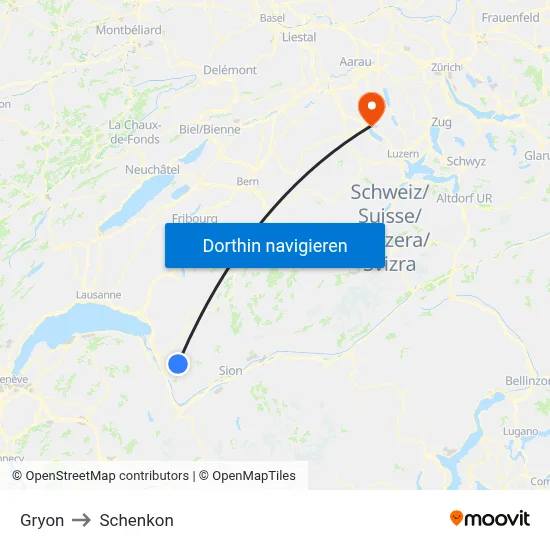 Gryon to Schenkon map