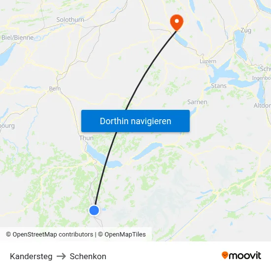 Kandersteg to Schenkon map
