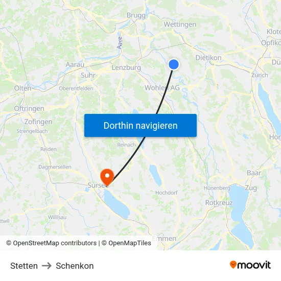 Stetten to Schenkon map