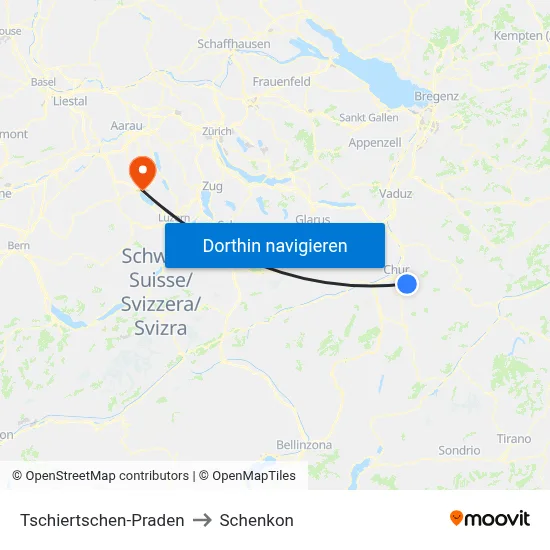 Tschiertschen-Praden to Schenkon map