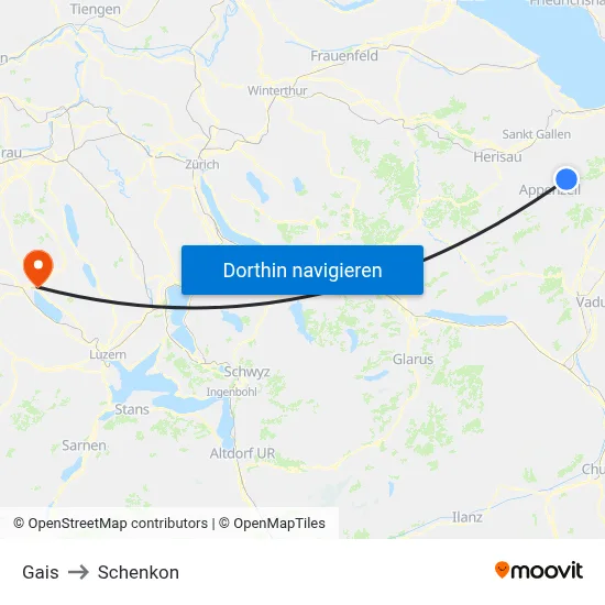 Gais to Schenkon map