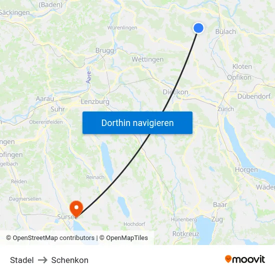 Stadel to Schenkon map