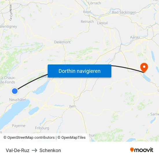 Val-De-Ruz to Schenkon map