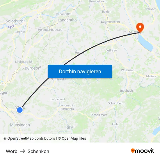 Worb to Schenkon map