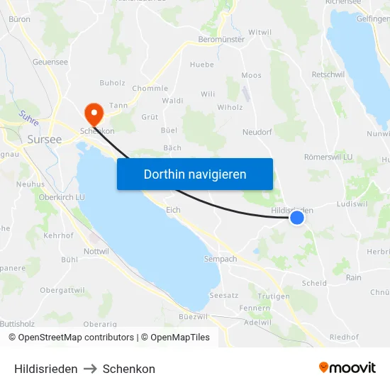 Hildisrieden to Schenkon map