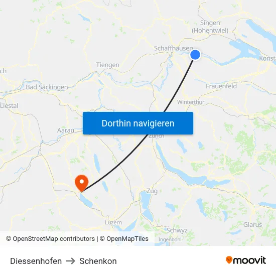 Diessenhofen to Schenkon map