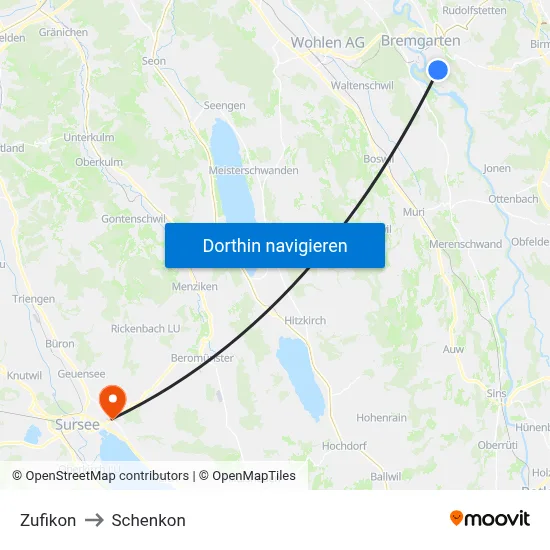 Zufikon to Schenkon map