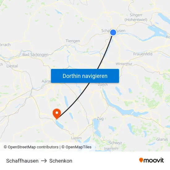 Schaffhausen to Schenkon map