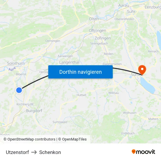 Utzenstorf to Schenkon map