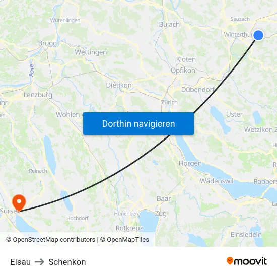 Elsau to Schenkon map