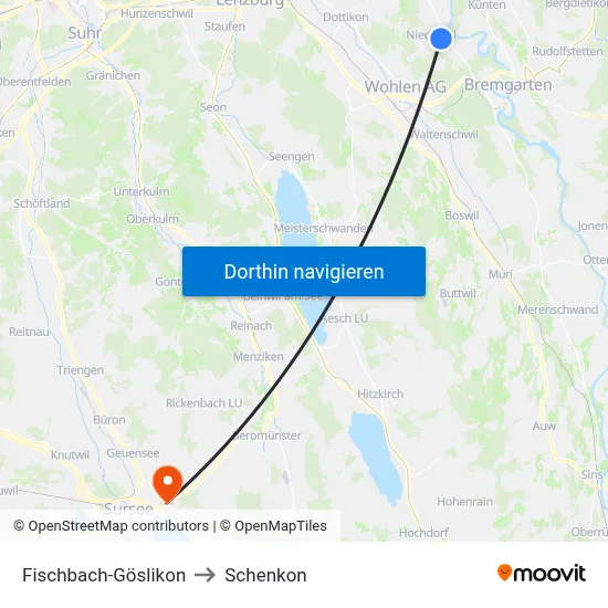 Fischbach-Göslikon to Schenkon map
