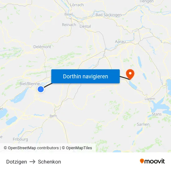 Dotzigen to Schenkon map